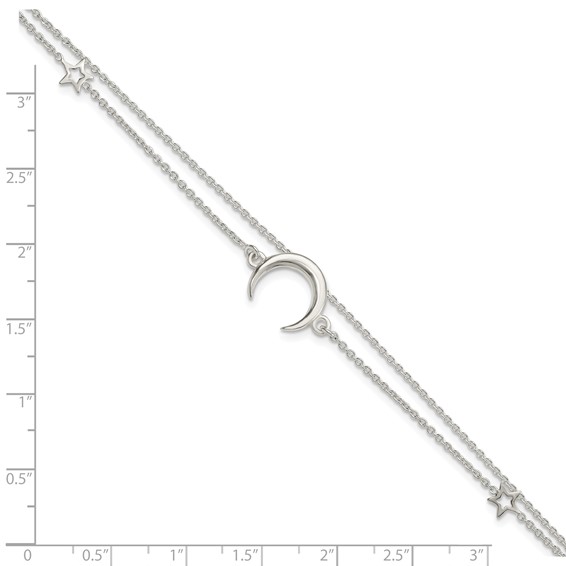 Sterling Silver Polished Moon and Stars 2-strand 7.5in Bracelet