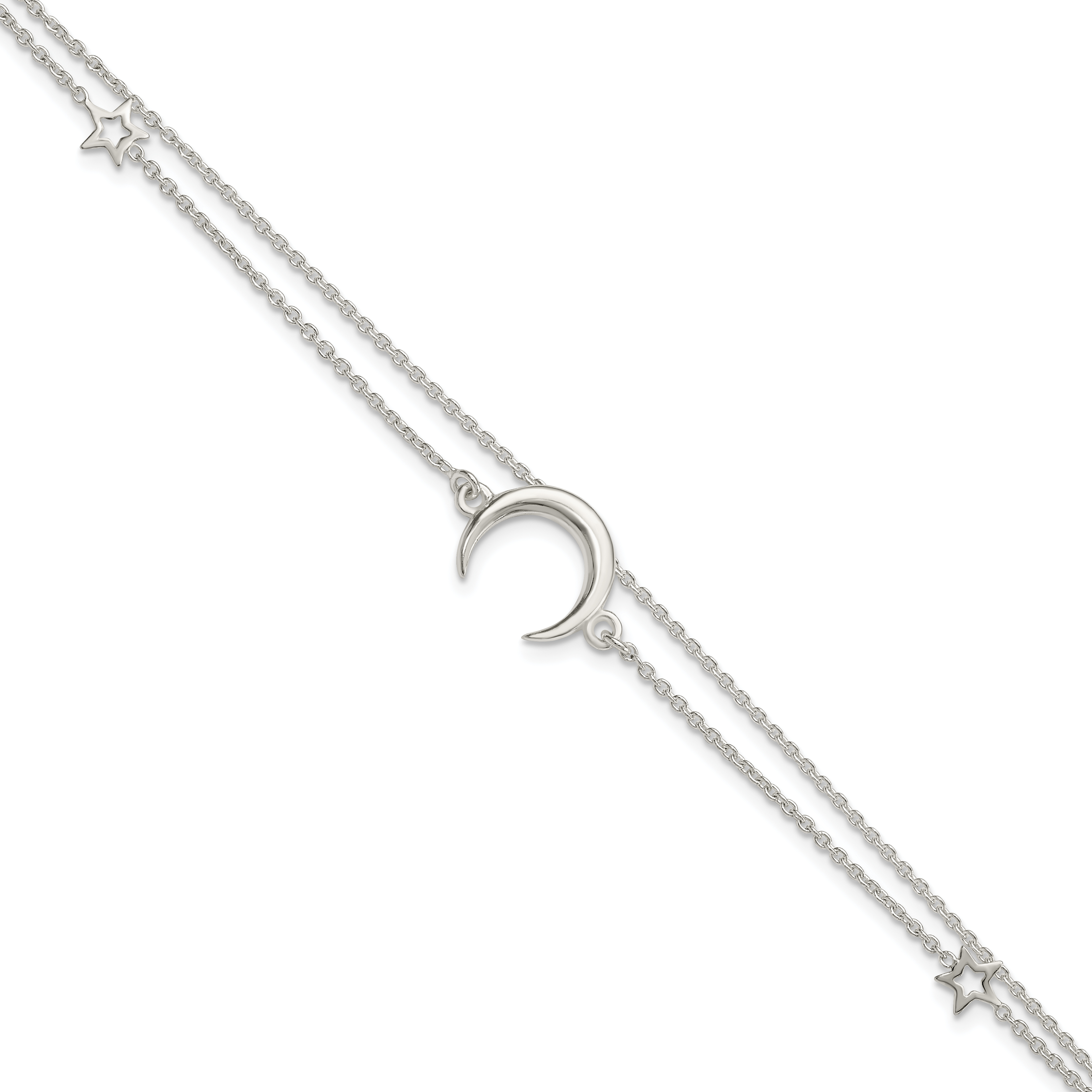 Sterling Silver Polished Moon and Stars 2-strand 7.5in Bracelet (QG4234-7.5)