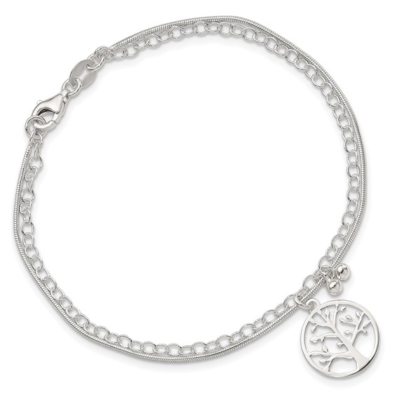 Sterling Silver Polished 2-strand Tree 7.5in Bracelet