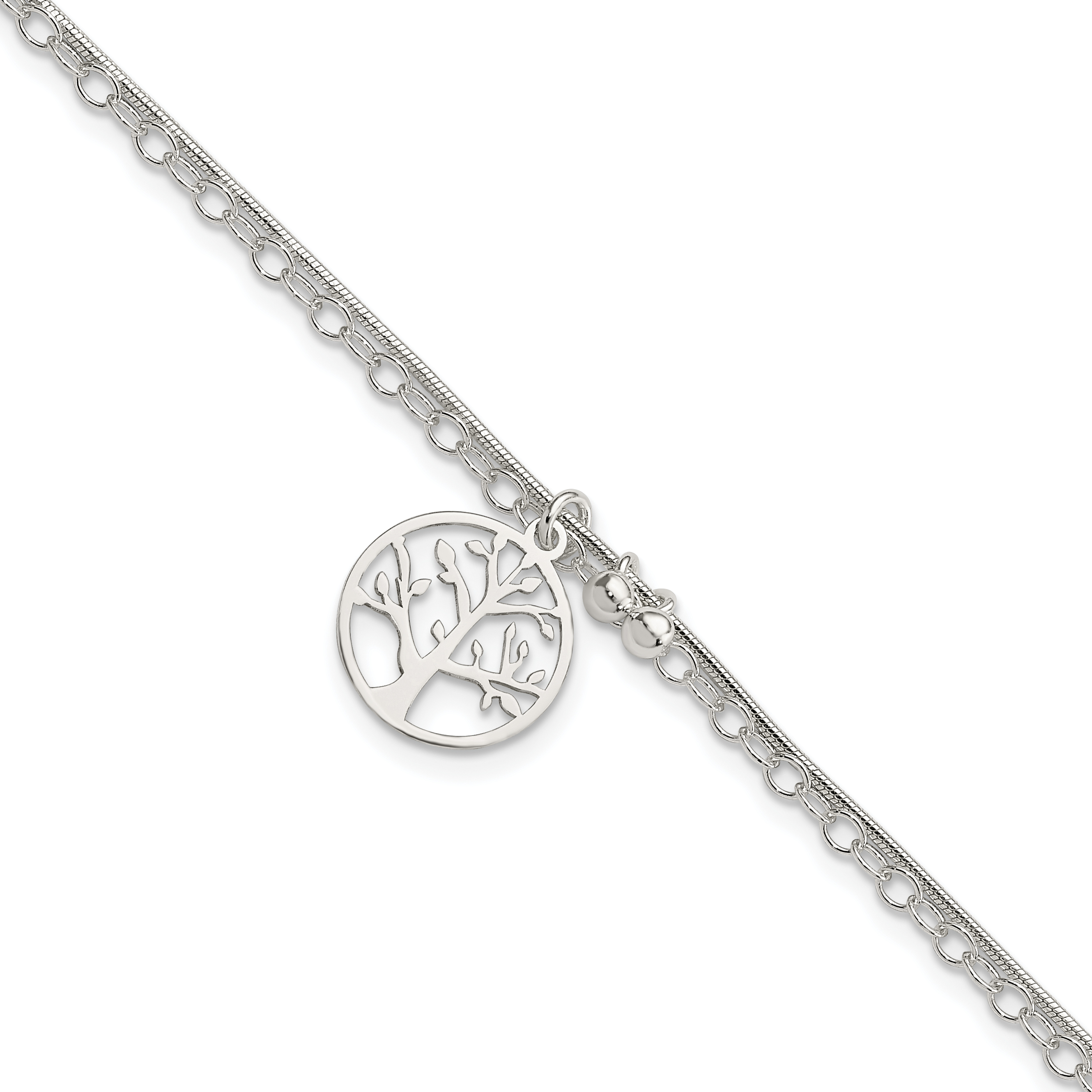Sterling Silver Polished 2-strand Tree 7.5in Bracelet (QG4235-7.5)