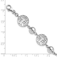 Sterling Silver Rhodium-plated Round Tree of Life and Beads Bracelet with 1 Inch Extension, 7" view 3
