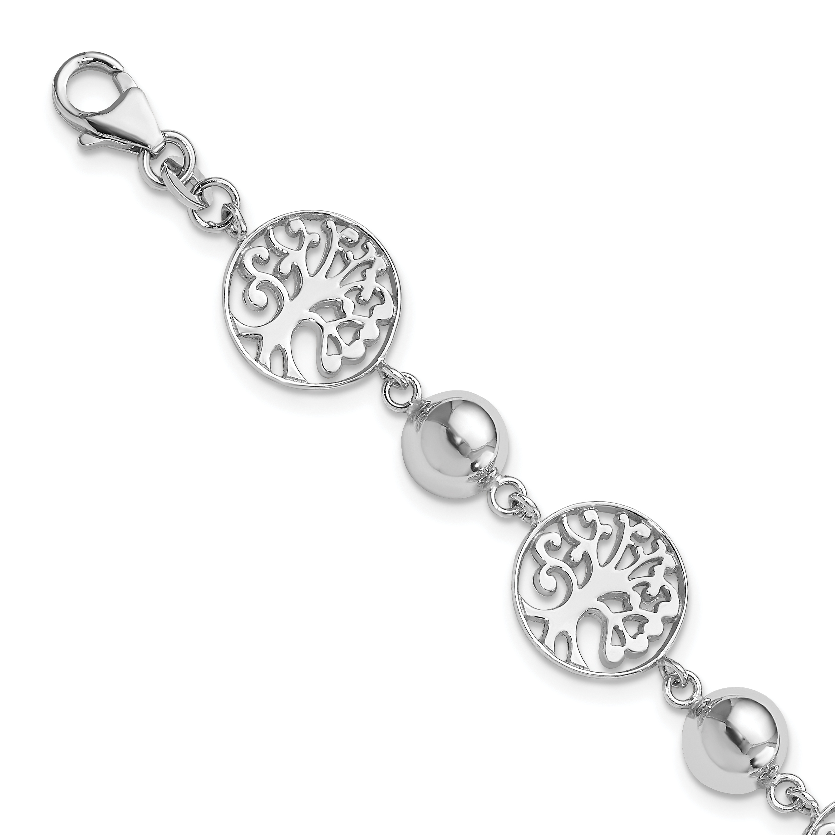 Sterling Silver Rhod-plated Round Tree and Circle w/1in ext. Bracelet (QG4236-7)