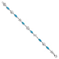 Sterling Silver Rhodium-plated Lab Created Opal Sea Life Bracelet, 7" view 2