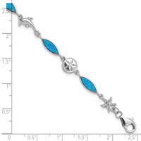 Sterling Silver Rhodium-plated Lab Created Opal Sea Life Bracelet, 7" view 3