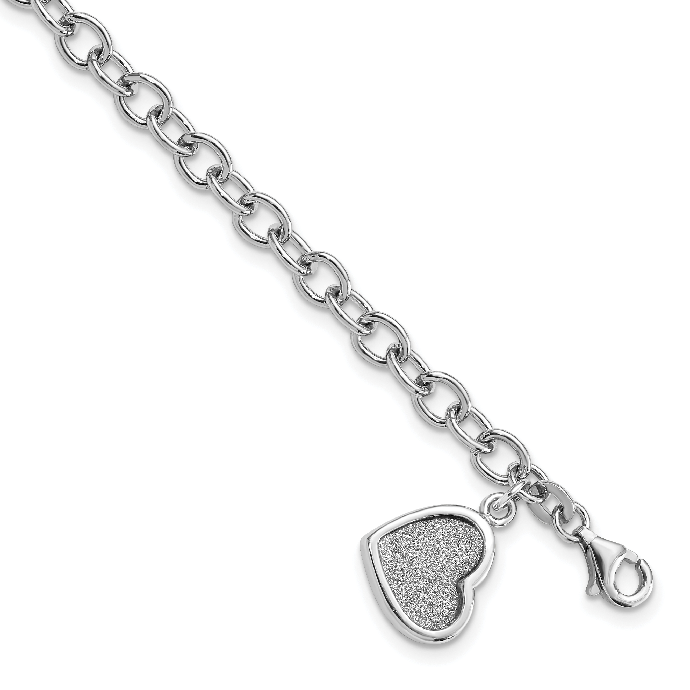 Sterling Silver Rhodium-plated Glitter Enamel Heart Bracelet (QG4242-7.5)