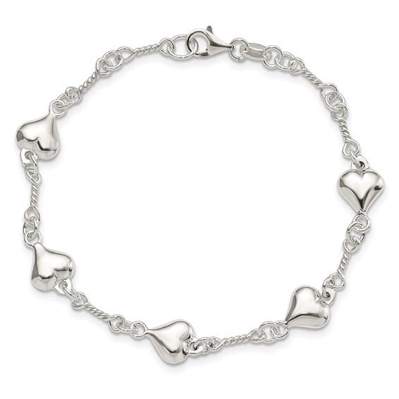 Sterling Silver Polished Heart 7.5in Bracelet