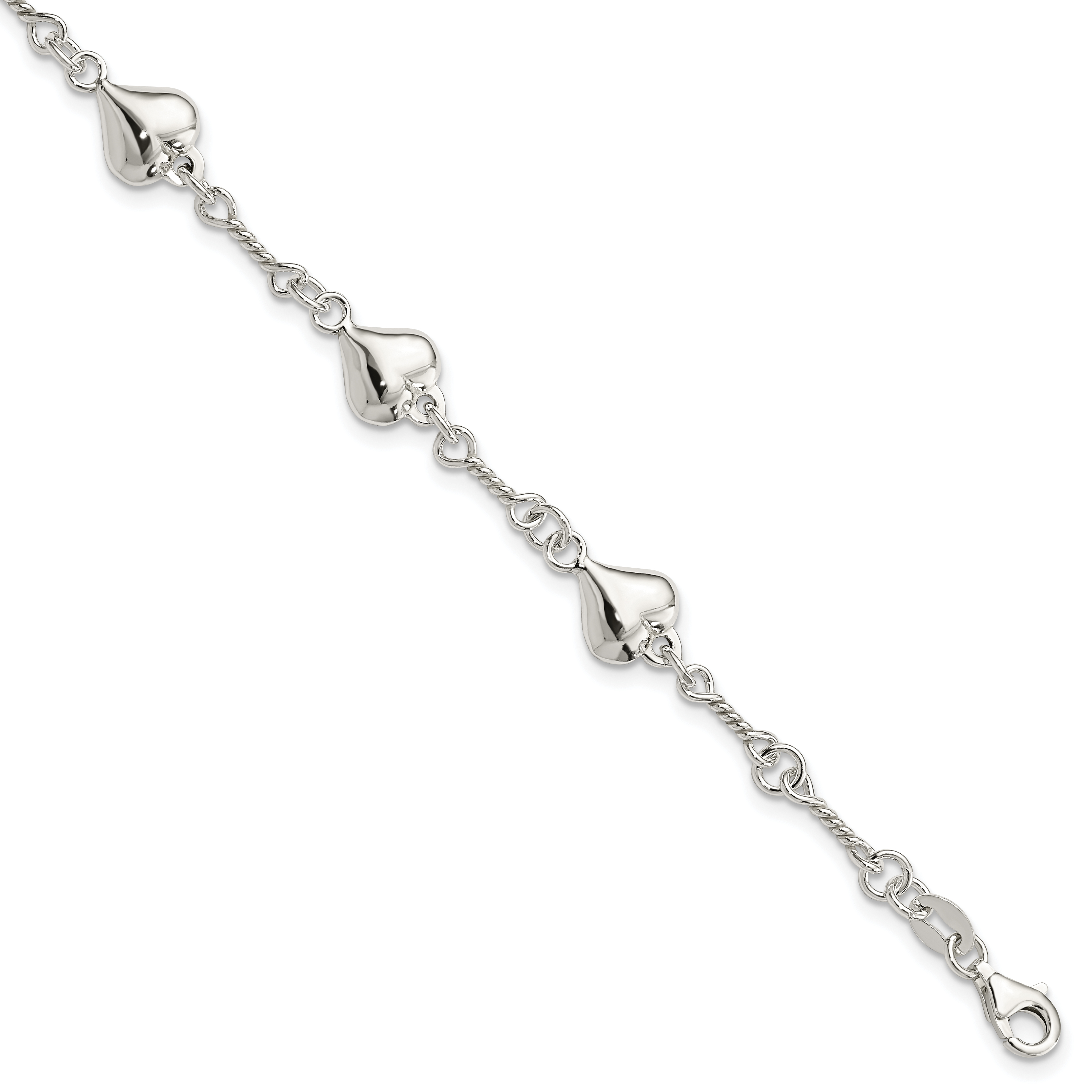 Sterling Silver Polished Heart 7.5in Bracelet (QG4246-7.5)