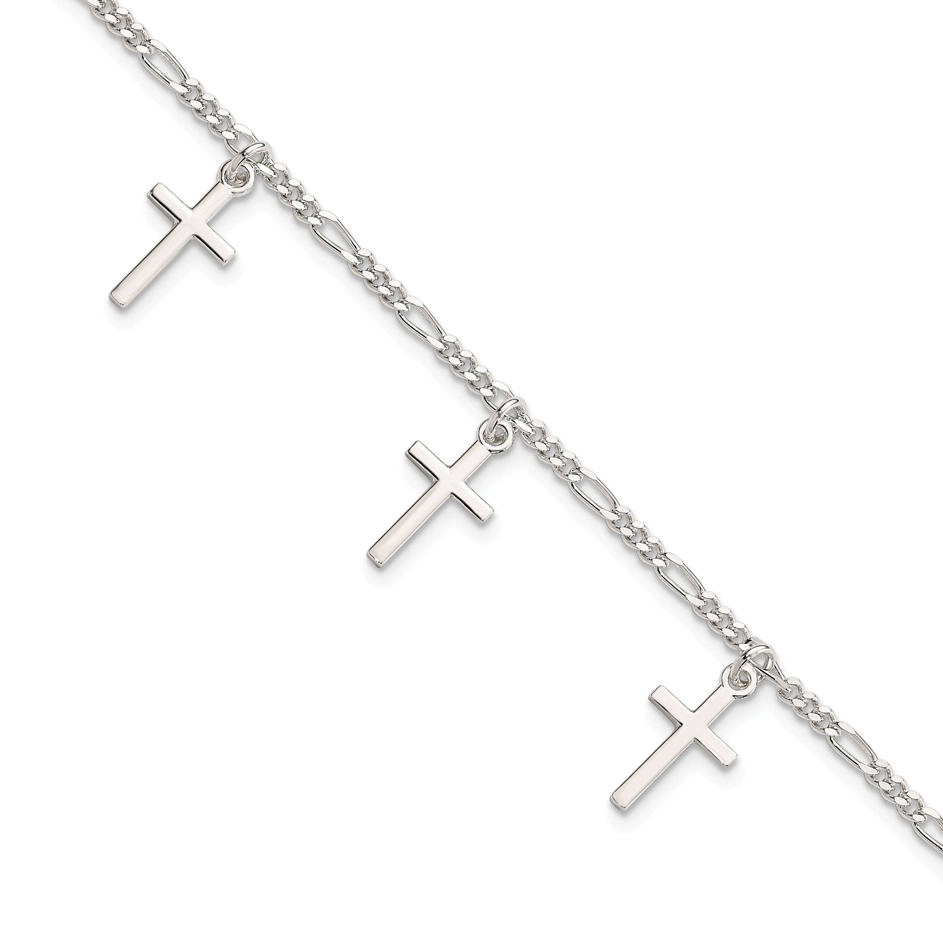 Sterling Silver Polished Cross 7.5in Bracelet (QG4248-7.5)