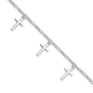Sterling Silver Polished Cross 7.5in Bracelet