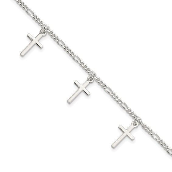 Sterling Silver Polished Cross 7.5in Bracelet