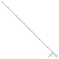 Sterling Silver Polished Beaded Box Chain Bracelet with Cross Charm, 7.25" view 2