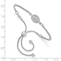Sterling Silver Rhodium-plate Miraculous Medal to 9 Inch Adjustable Bolo Bracelet, 4" view 2