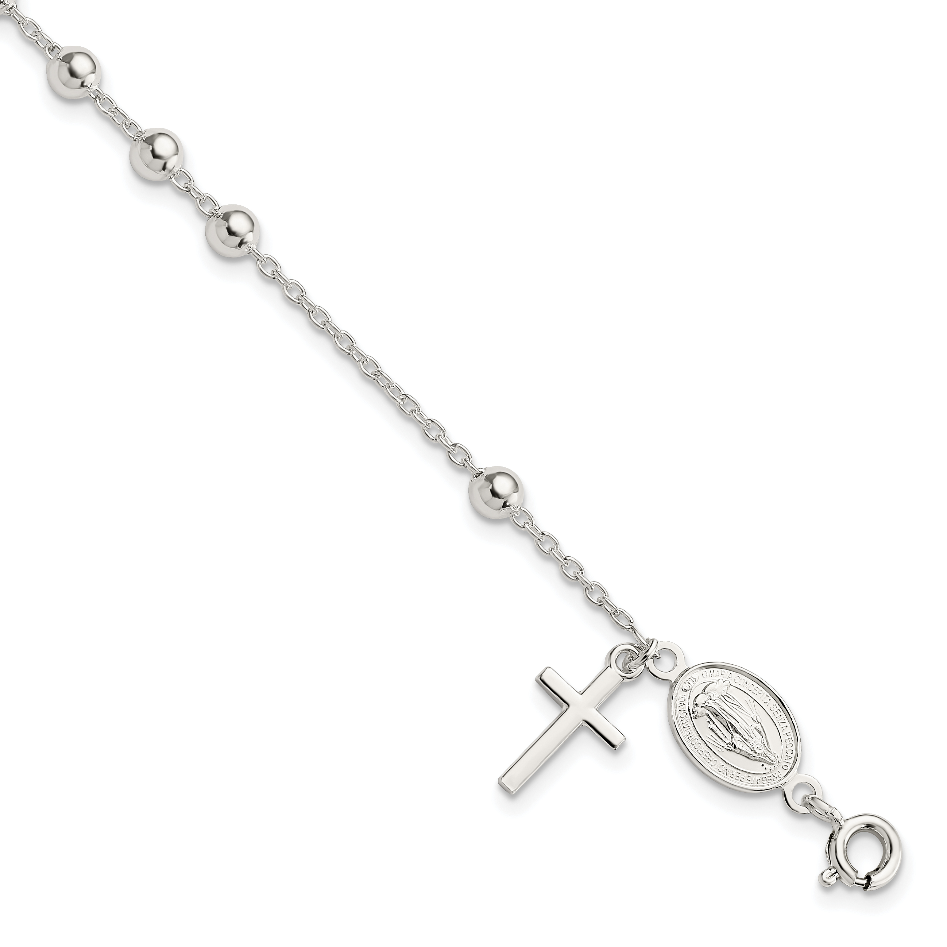 Sterling Silver Beaded Polished Rosary 7.5 inch Bracelet (QG4255-7.5)