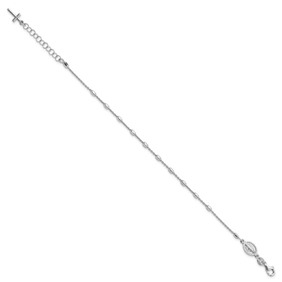 Sterling Silver Rhodium Plated Polished Beaded Cross Bracelet