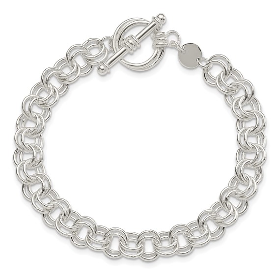 Sterling Silver Polished Fancy Link 7.5 inch Toggle Charm Bracelet