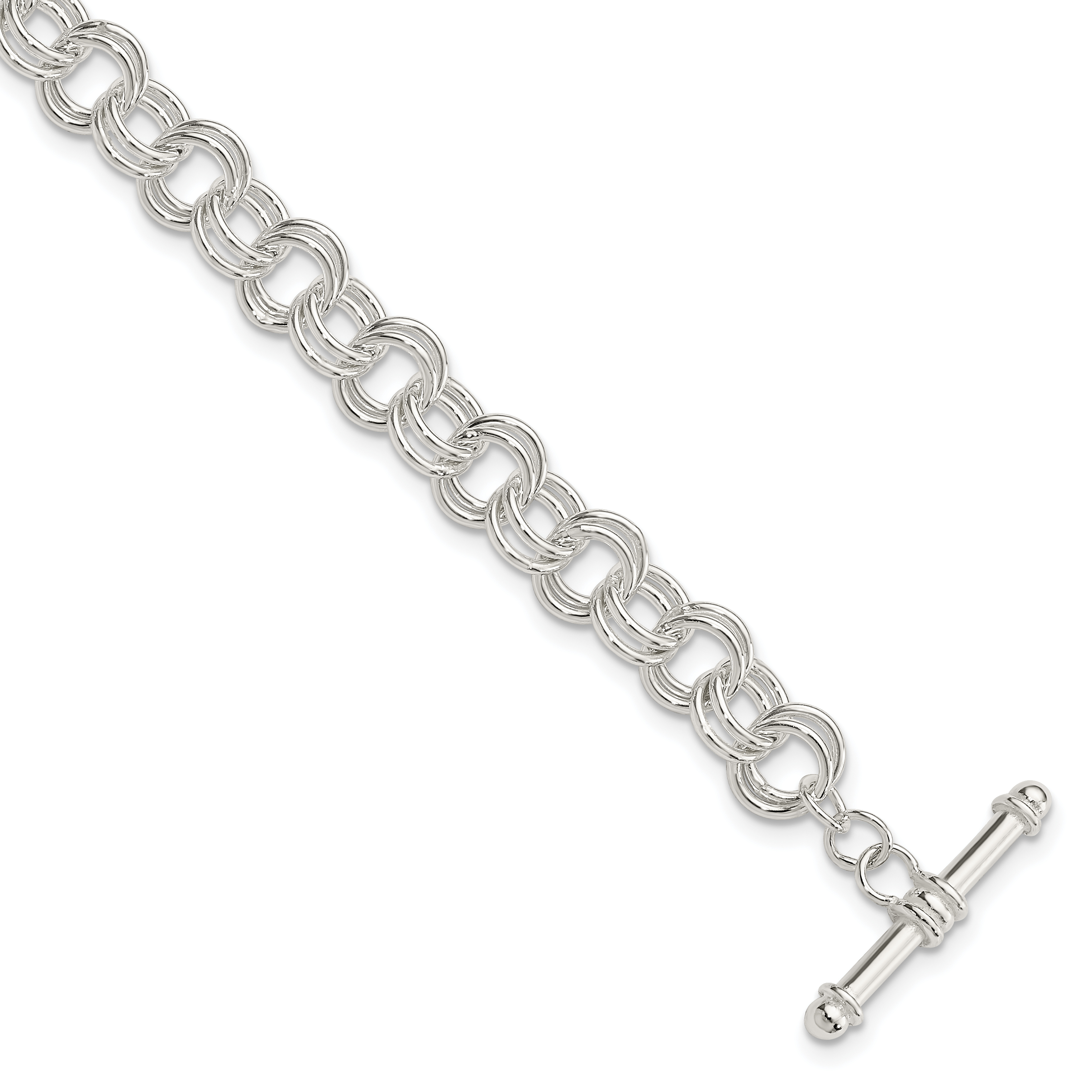 Sterling Silver Polished Fancy Link 7.5 inch Toggle Charm Bracelet (QG4259-7.5)