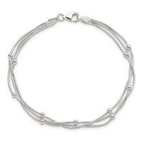 Sterling Silver Polished 3-strand Beaded Bracelet, 7.5" view 4