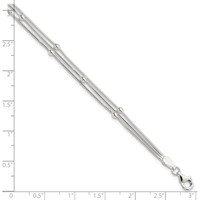 Sterling Silver Polished 3-strand Beaded Bracelet, 7.5" view 3