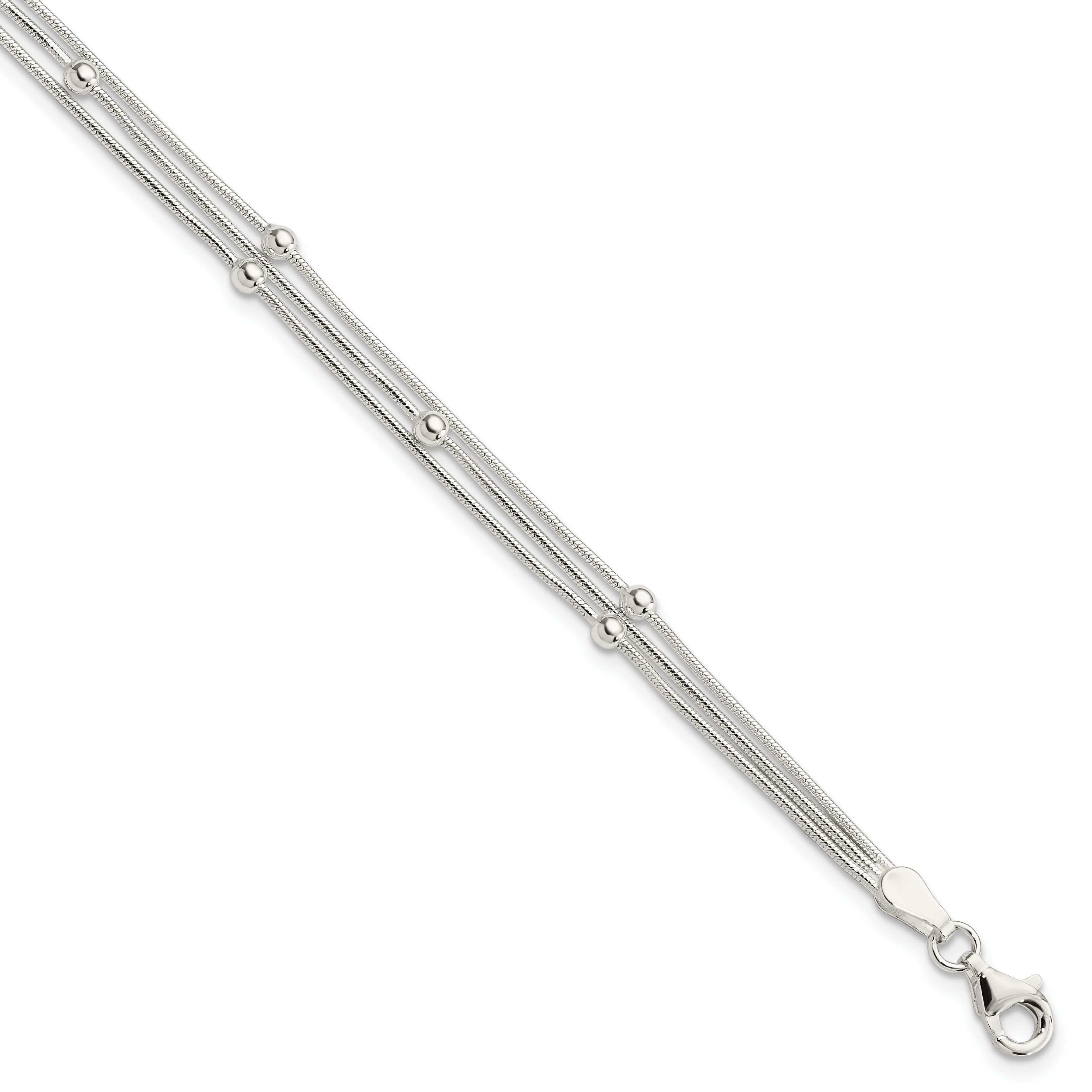 Sterling Silver Polished 3-strand Beaded 7.5 inch Bracelet (QG4268-7.5)