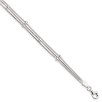 Sterling Silver Polished 3-strand Beaded Bracelet, 7.5" view 1