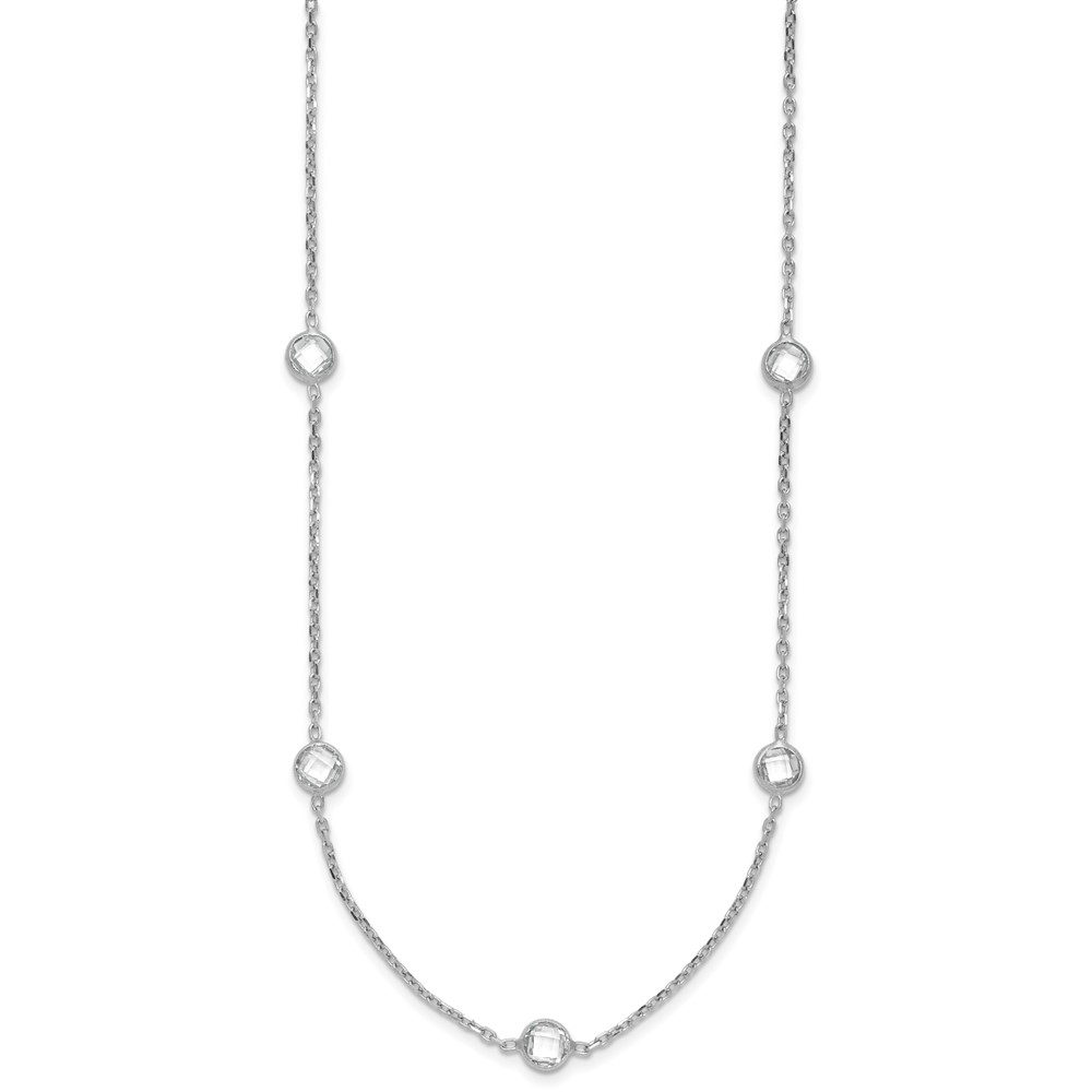 Sterling Silver Rhodium-plated 9-Station CZ Polished Necklace (QG4283-18)