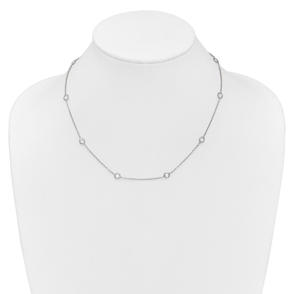 Sterling Silver Rhodium-plated 9-Station CZ Polished Necklace (QG4283-18)