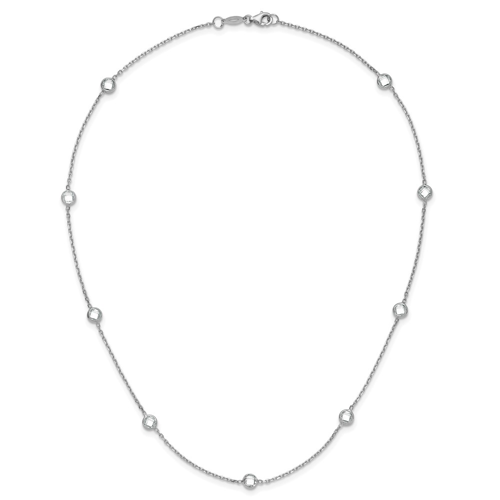 Sterling Silver Rhodium-plated 9-Station CZ Polished Necklace (QG4283-18)