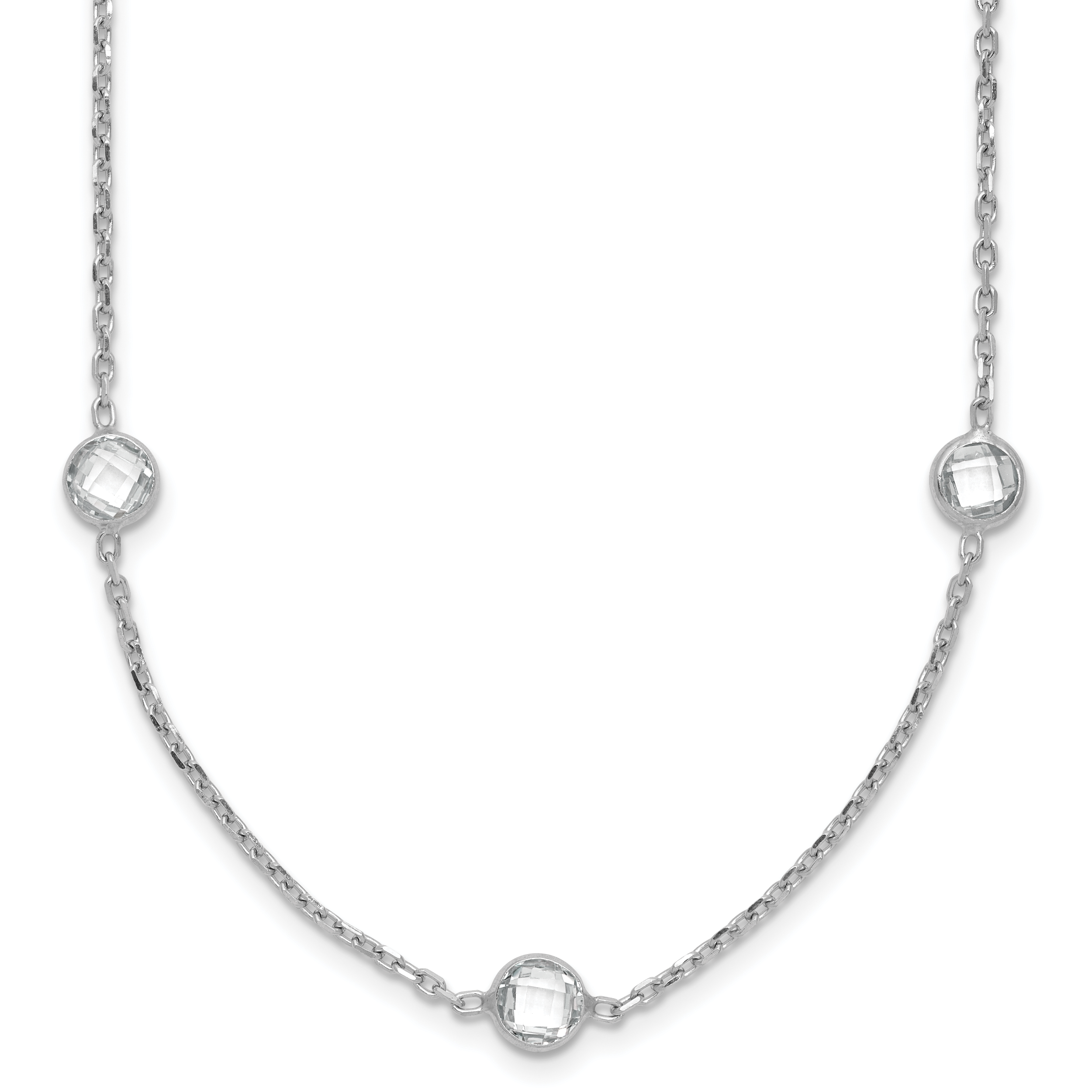 Sterling Silver Rhodium-plated 9-Station CZ Polished Necklace (QG4283-18)