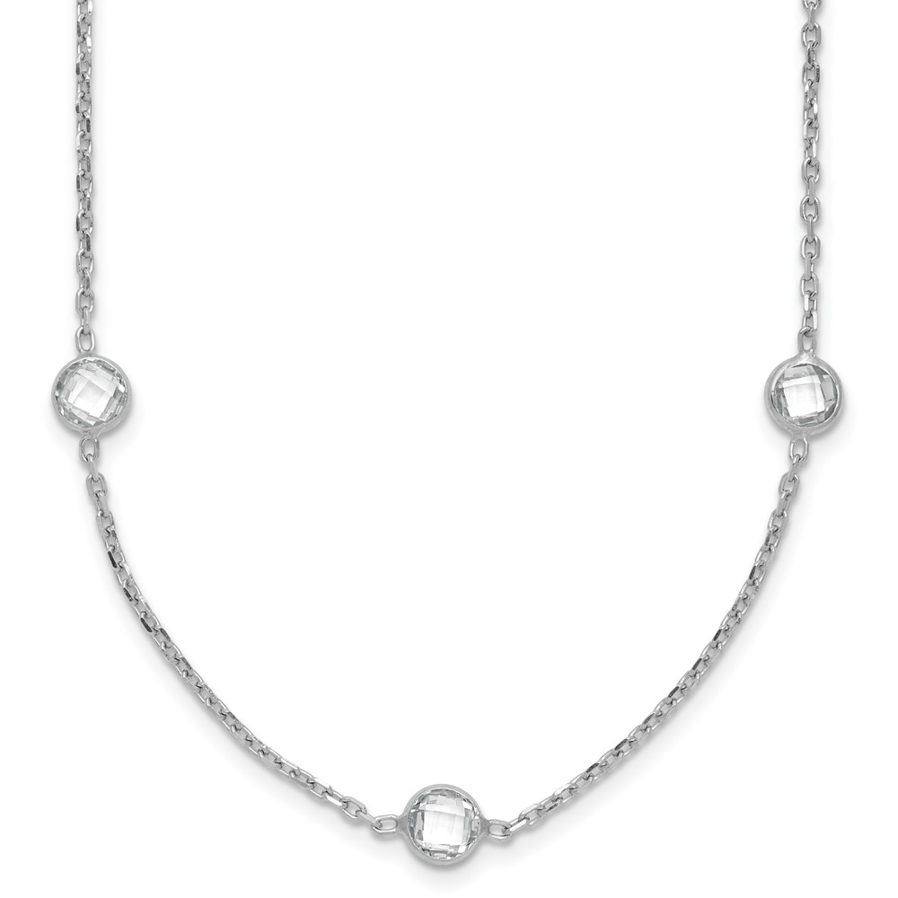 Sterling Silver Rhodium-plated 9-Station CZ Polished Necklace (QG4283-18)