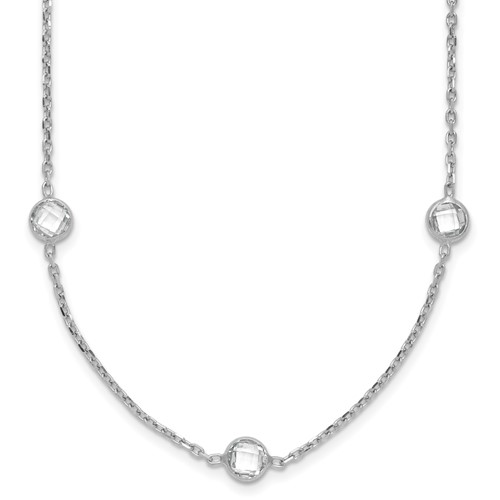 Sterling Silver Rhodium-plated 5mm Bezel-set Checker-cut CZ 9-Station Necklace, 18"