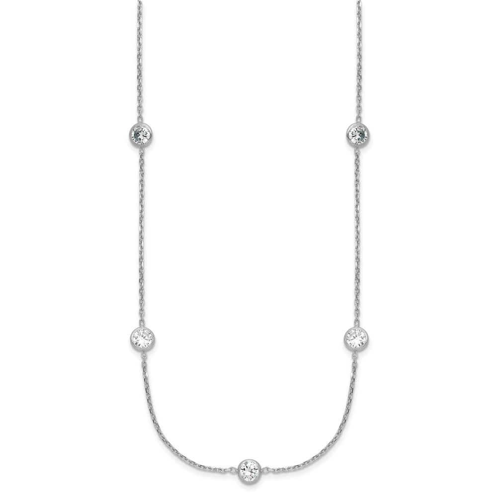 Sterling Silver Rhodium-plated 11-Station CZ Polished Necklace (QG4284-24)