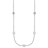 Sterling Silver Rhodium-plated 5mm Bezel-set Checker-cut CZ 11-Station Necklace, 24" view 2