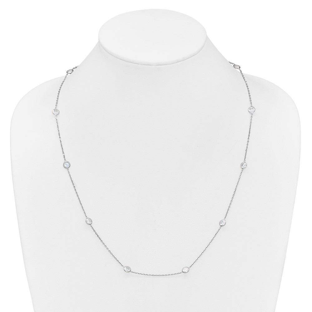 Sterling Silver Rhodium-plated 11-Station CZ Polished Necklace (QG4284-24)