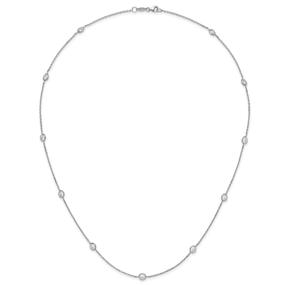 Sterling Silver Rhodium-plated 11-Station CZ Polished Necklace (QG4284-24)