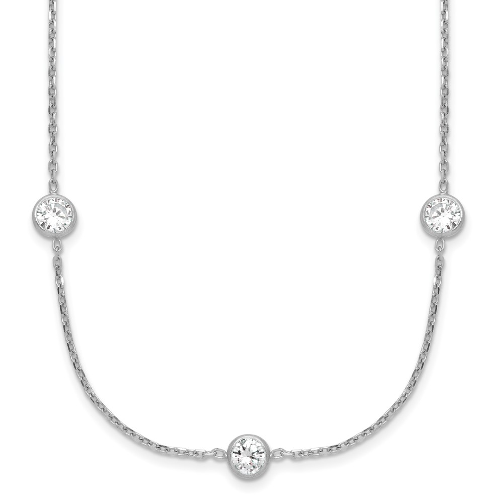 Sterling Silver Rhodium-plated 11-Station CZ Polished Necklace (QG4284-24)