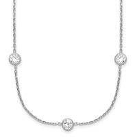 Sterling Silver Rhodium-plated 5mm Bezel-set Checker-cut CZ 11-Station Necklace, 24" view 1