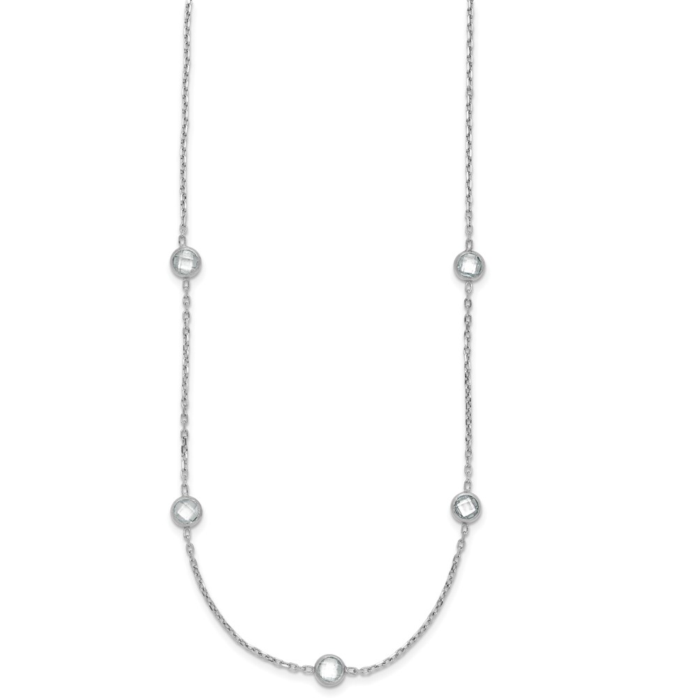 Sterling Silver Rhodium-plated 16-Station CZ Polished Necklace (QG4285-36)