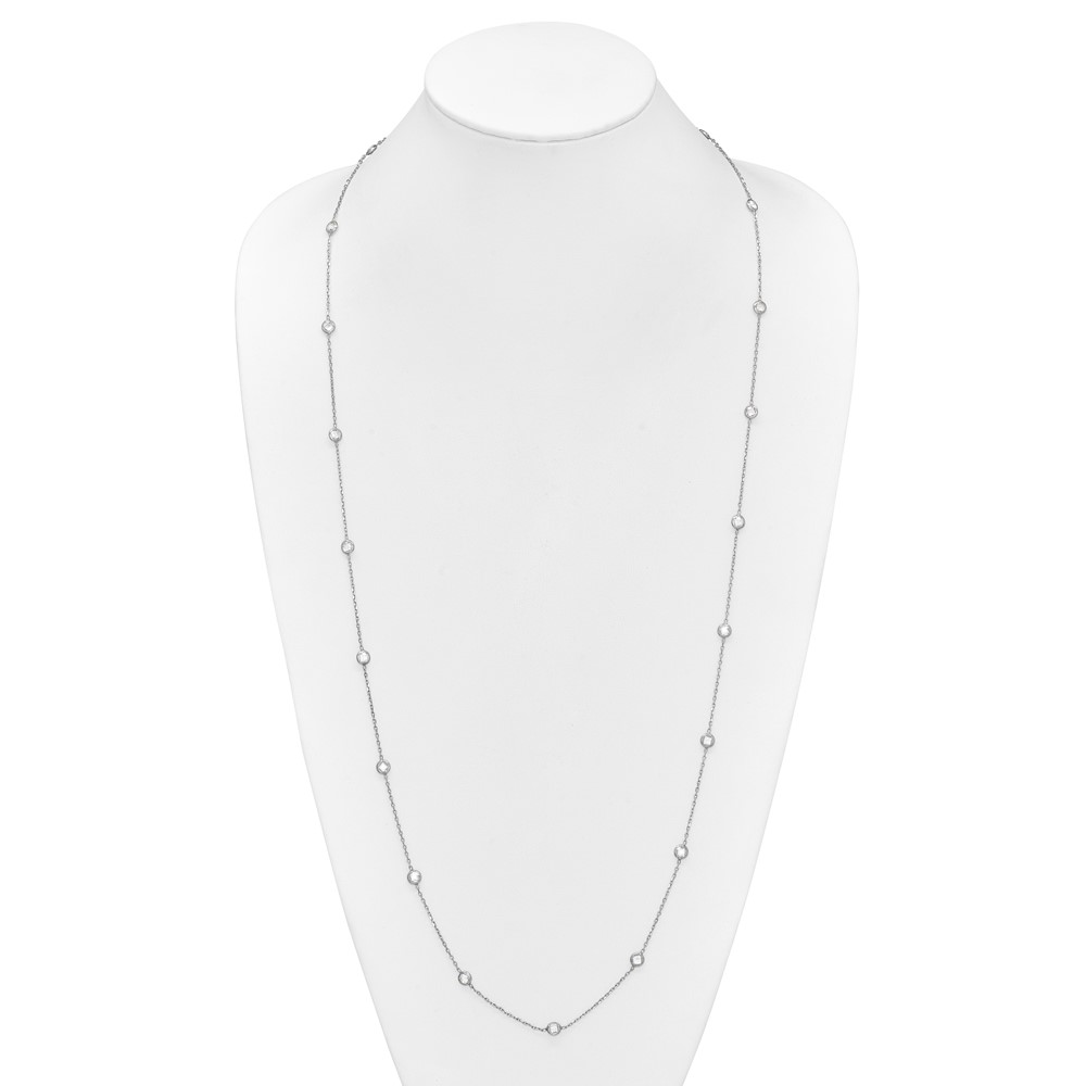 Sterling Silver Rhodium-plated 16-Station CZ Polished Necklace (QG4285-36)