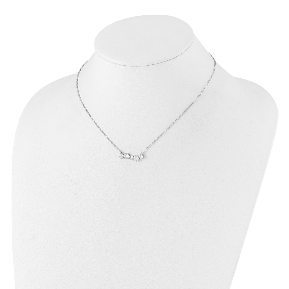 Sterling Silver Polished 5 Bezel Set CZs 16in Bar Necklace (QG4287-16)