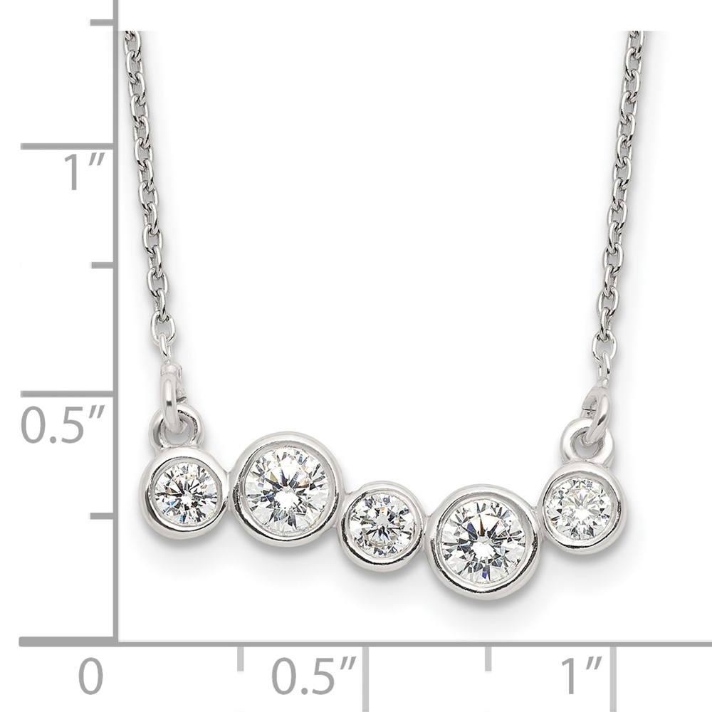Sterling Silver Polished 5 Bezel Set CZs 16in Bar Necklace (QG4287-16)