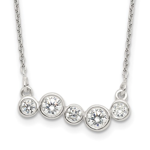 Sterling Silver Polished 5 Bezel-Set CZ Bar Necklace, 16"