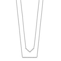 Sterling Silver Rhodium-plated CZ Double Bar 2-Strand Necklace, 16" view 2