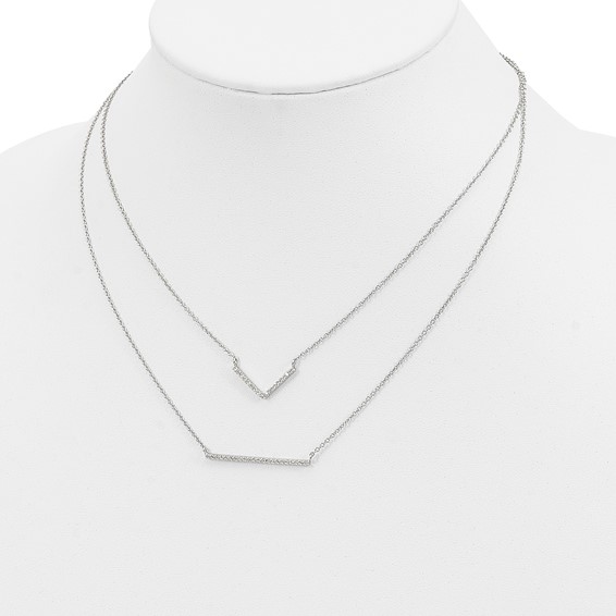 Sterling Silver Rhodium-plated CZ Double Bar Multi-Strand Necklace