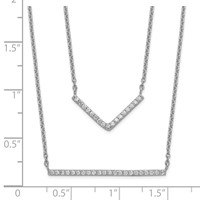 Sterling Silver Rhodium-plated CZ Double Bar 2-Strand Necklace, 16" view 4