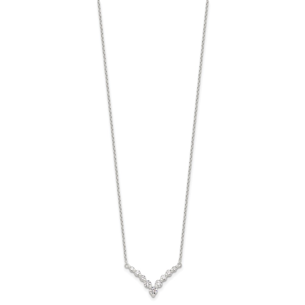 Sterling Silver Fancy-V Bar CZ  Necklace (QG4292-18)