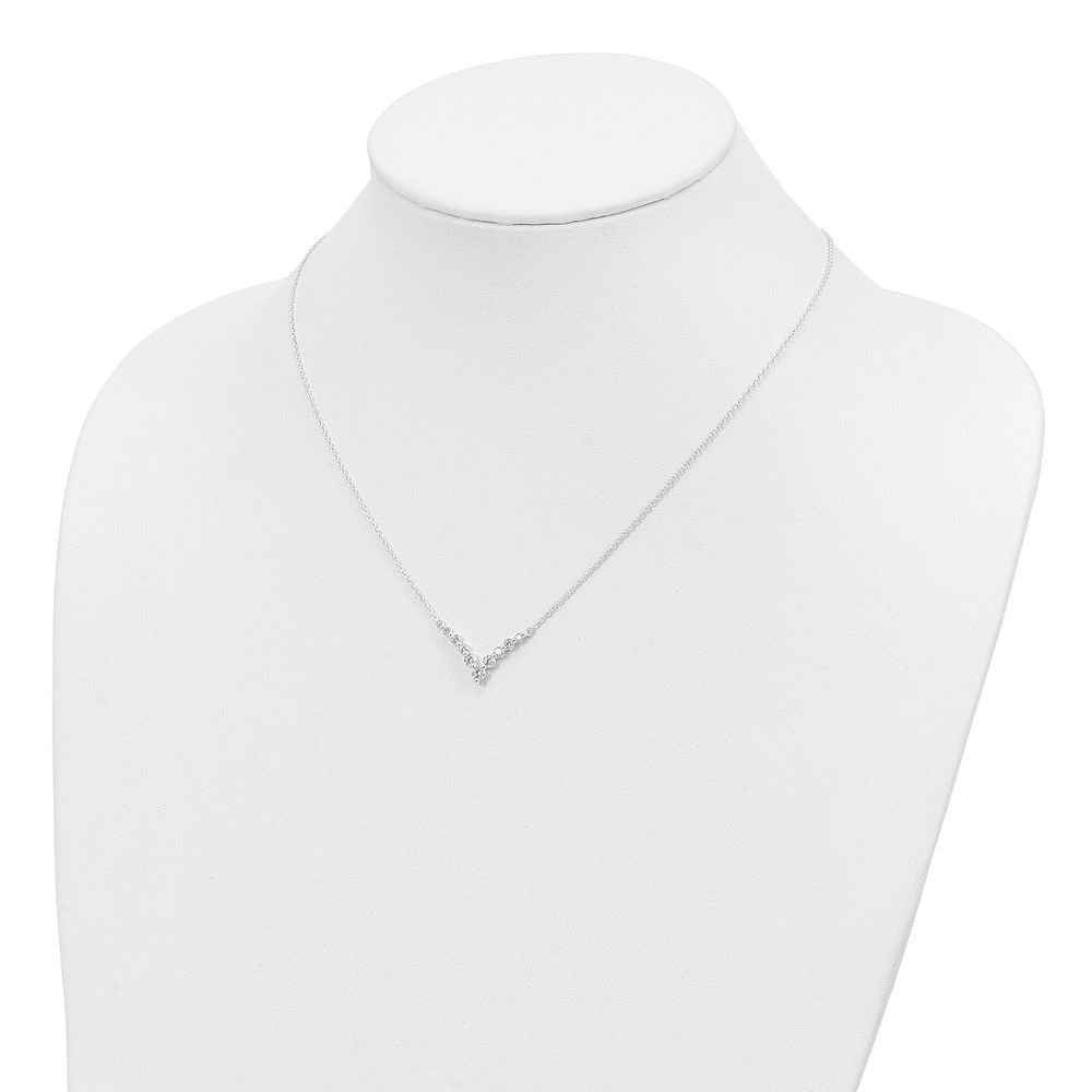 Sterling Silver Fancy-V Bar CZ  Necklace (QG4292-18)