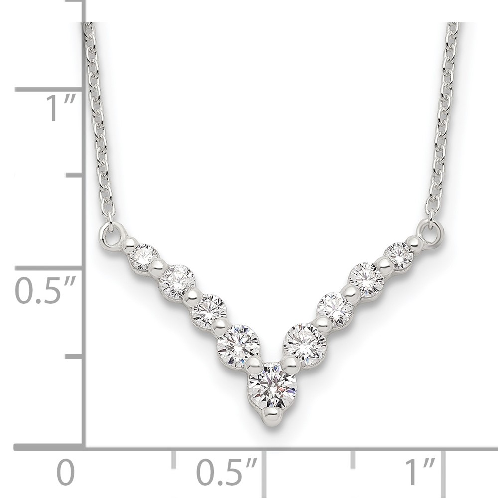 Sterling Silver Fancy-V Bar CZ  Necklace (QG4292-18)