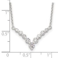 Sterling Silver Fancy-V Bar CZ Necklace - 18in view 4