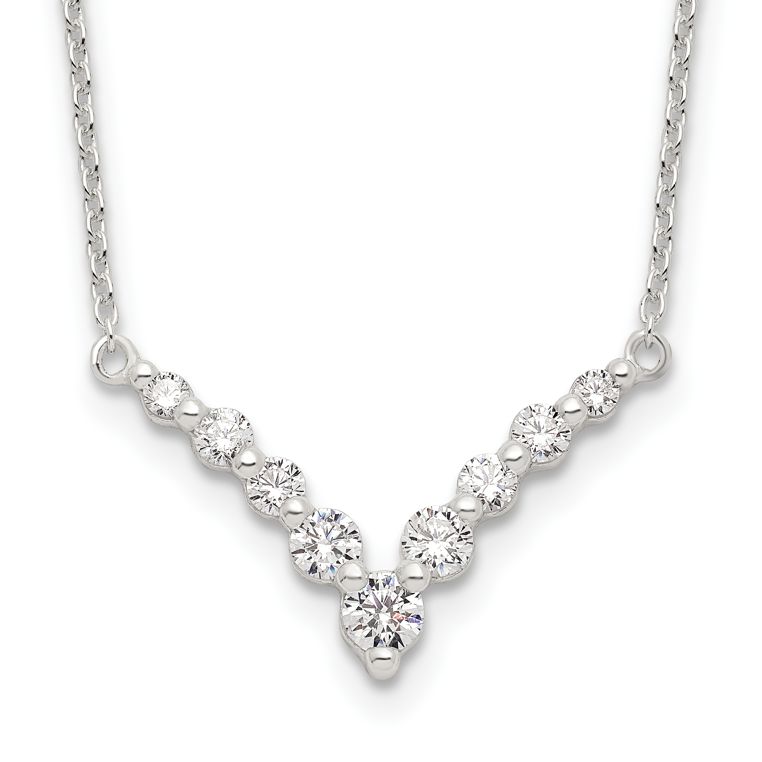 Sterling Silver Fancy-V Bar CZ  Necklace (QG4292-18)