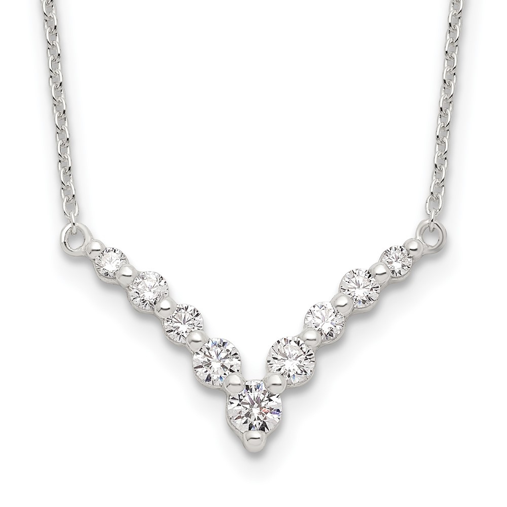 Sterling Silver Fancy-V Bar CZ  Necklace (QG4292-18)